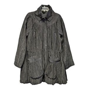 Samuel Dong Womens Crinkle Nylon Crepe Bubble Parka Jacket Black Large